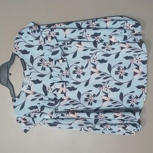 Eloquii Blue Flowered Long Sleeve Shirt W Back Keyhole Opening Size 20